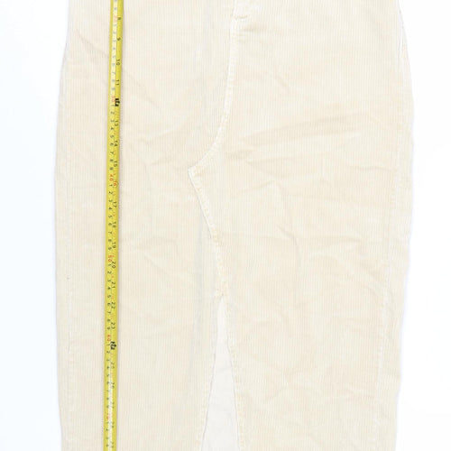 Zara Women Beige Corduroy Midi Pencil Skirt Size S High Rise