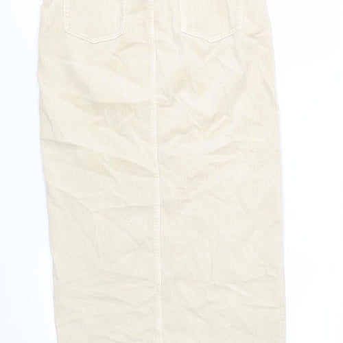Zara Women Beige Corduroy Midi Pencil Skirt Size S High Rise