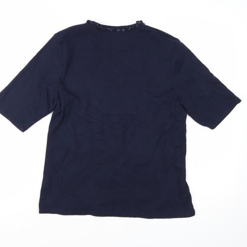 TIGI Women Blue Ruffle Trim Cotton Short Sleeve T-Shirt Size 10/12