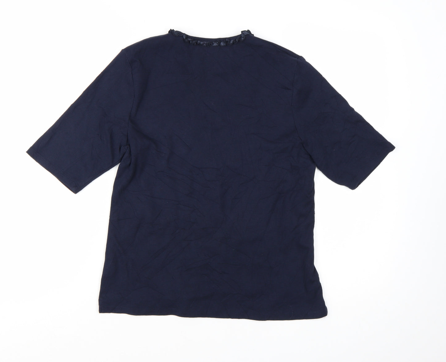 TIGI Women Blue Ruffle Trim Cotton Short Sleeve T-Shirt Size 10/12