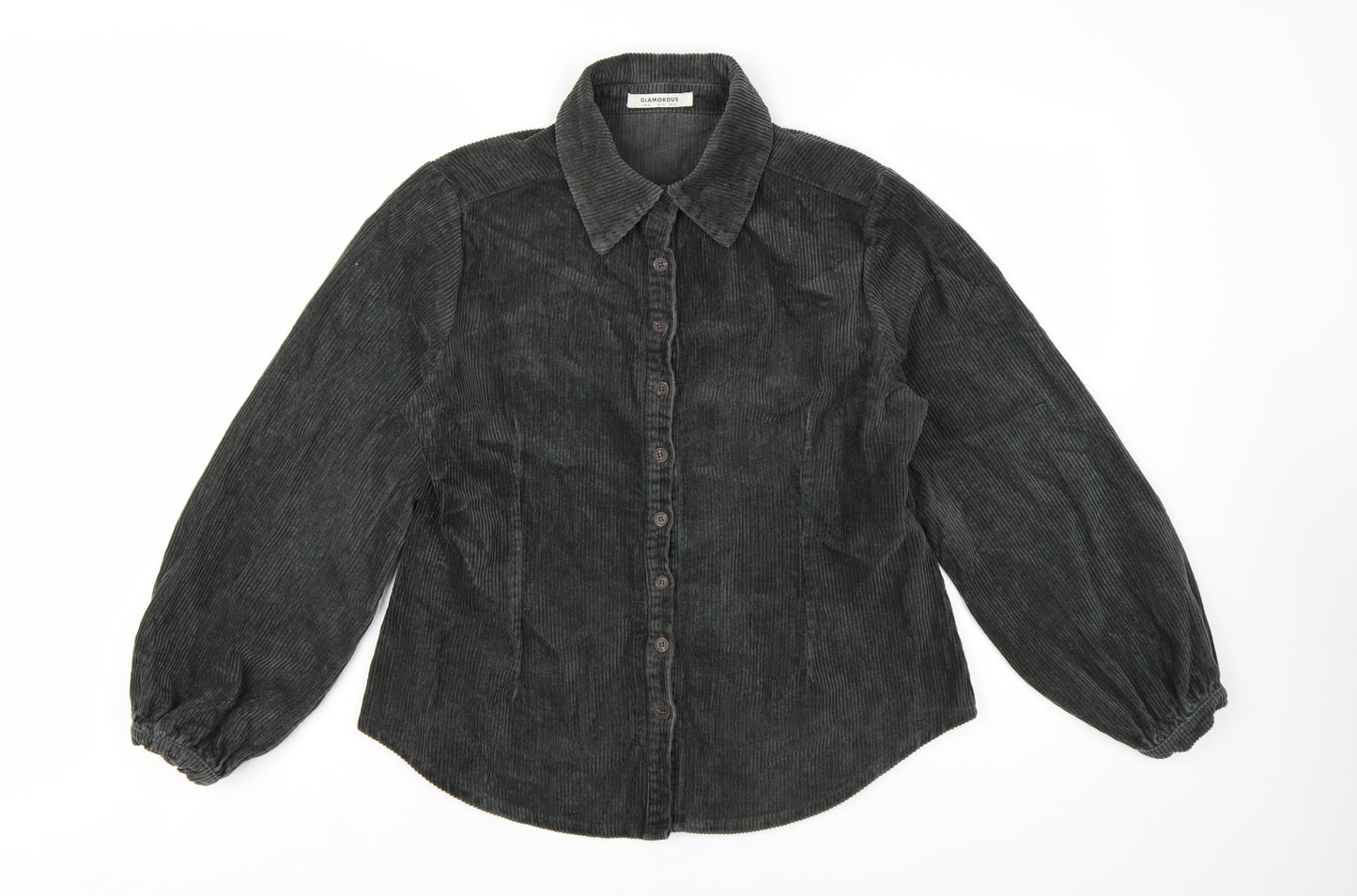 Glamorous Women's Black Corduroy Button-Up Shirt UK 14