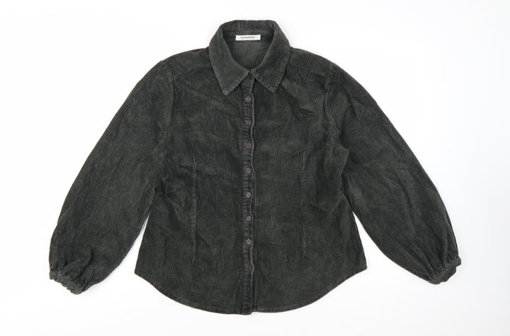 Glamorous Women's Black Corduroy Button-Up Shirt UK 14