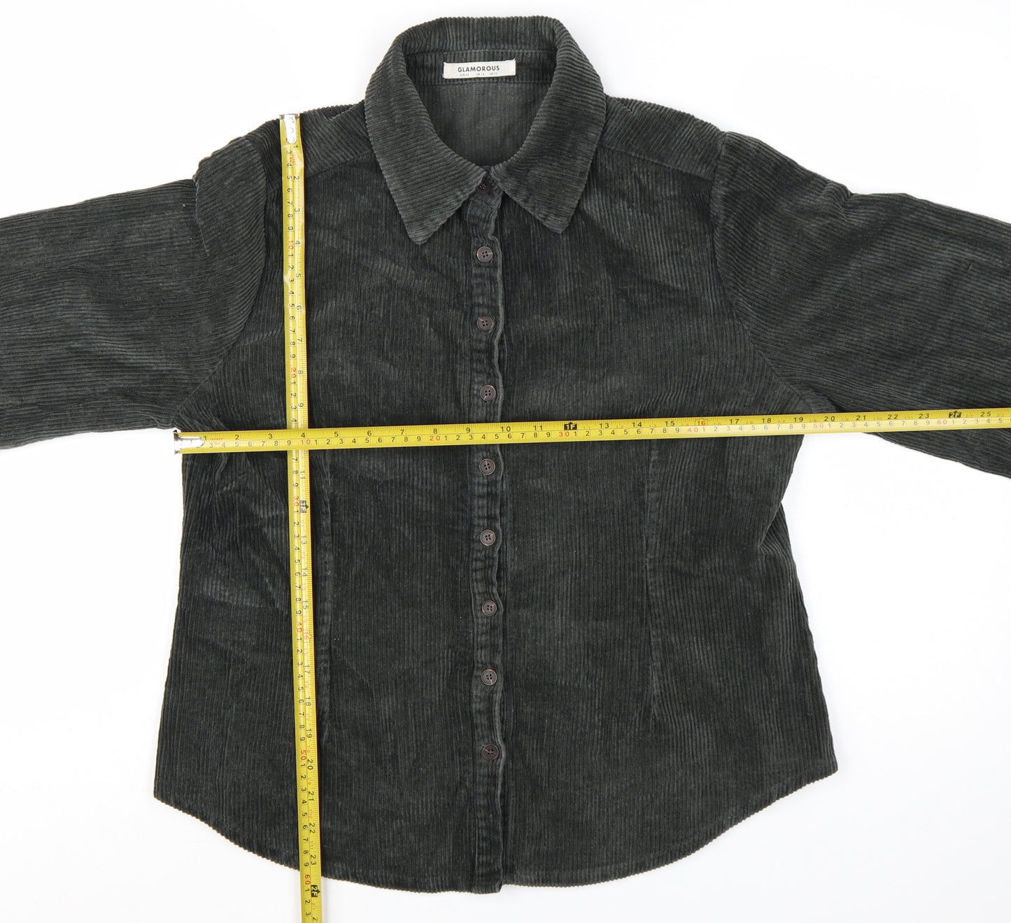 Glamorous Women's Black Corduroy Button-Up Shirt UK 14