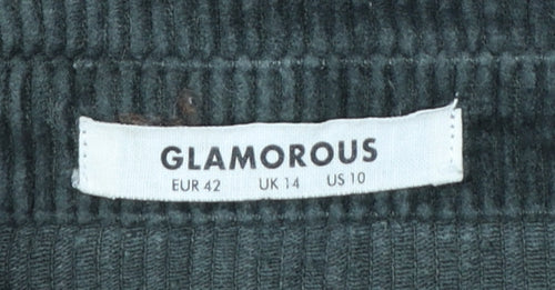Glamorous Women's Black Corduroy Button-Up Shirt UK 14