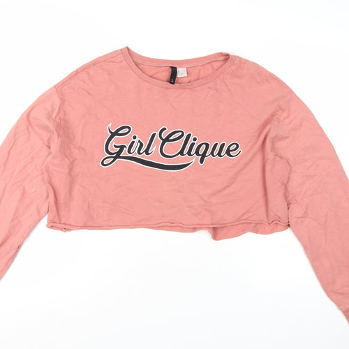 H&M Divided Women Pink Crop Pullover Sweatshirt L - Girl Clique Graphic
