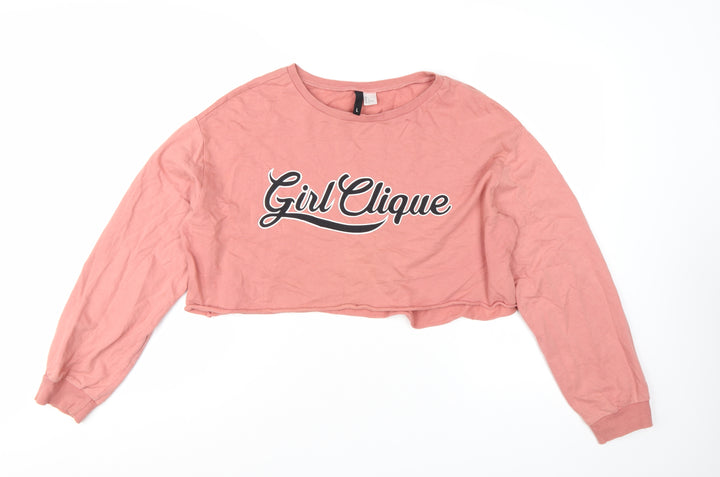 H&M Divided Women Pink Crop Pullover Sweatshirt L - Girl Clique Graphic
