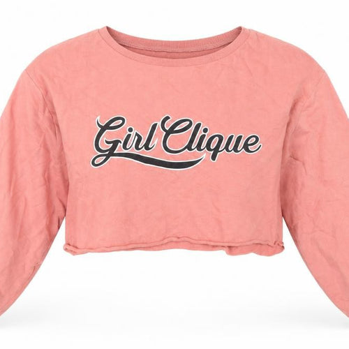 H&M Divided Women Pink Crop Pullover Sweatshirt L - Girl Clique Graphic