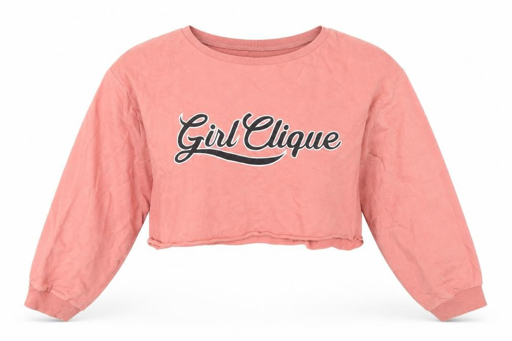 H&M Divided Women Pink Crop Pullover Sweatshirt L - Girl Clique Graphic