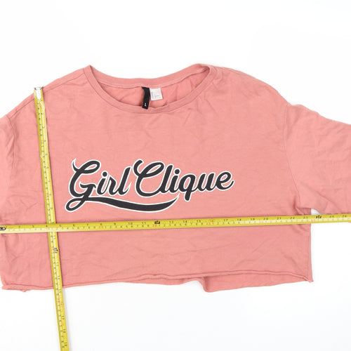H&M Divided Women Pink Crop Pullover Sweatshirt L - Girl Clique Graphic
