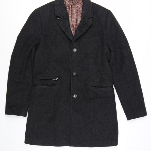 Ted Baker Men's Black Wool Cashmere Blend Mid-Length Overcoat Size M