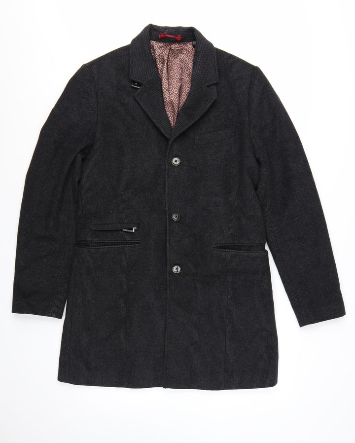 Ted Baker Men's Black Wool Cashmere Blend Mid-Length Overcoat Size M