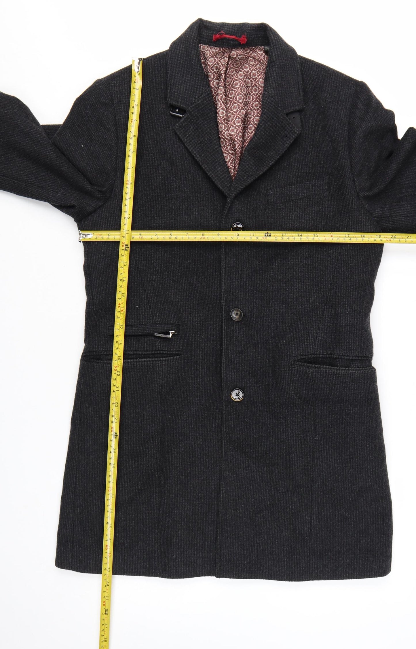 Ted Baker Men's Black Wool Cashmere Blend Mid-Length Overcoat Size M
