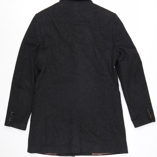 Ted Baker Men's Black Wool Cashmere Blend Mid-Length Overcoat Size M
