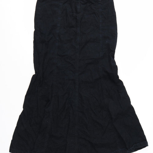 Next Women’s Black Cotton Corduroy Midi Flared Skirt Size 8