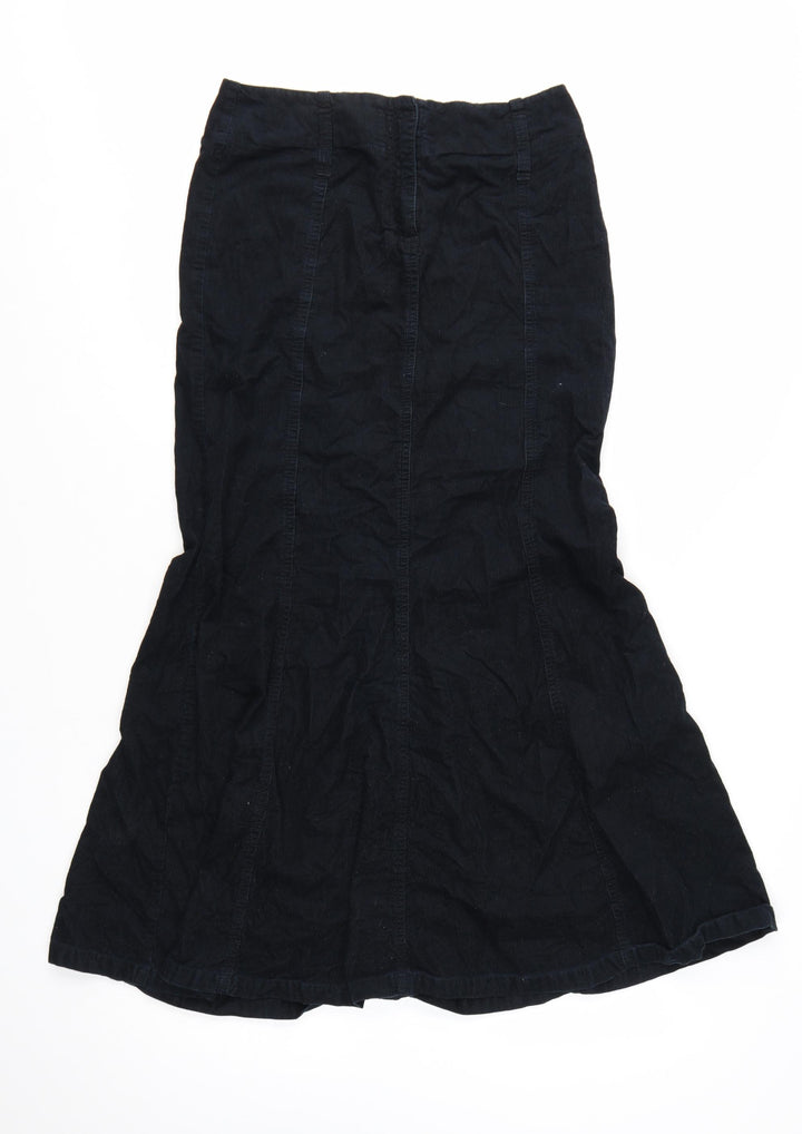 Next Women’s Black Cotton Corduroy Midi Flared Skirt Size 8
