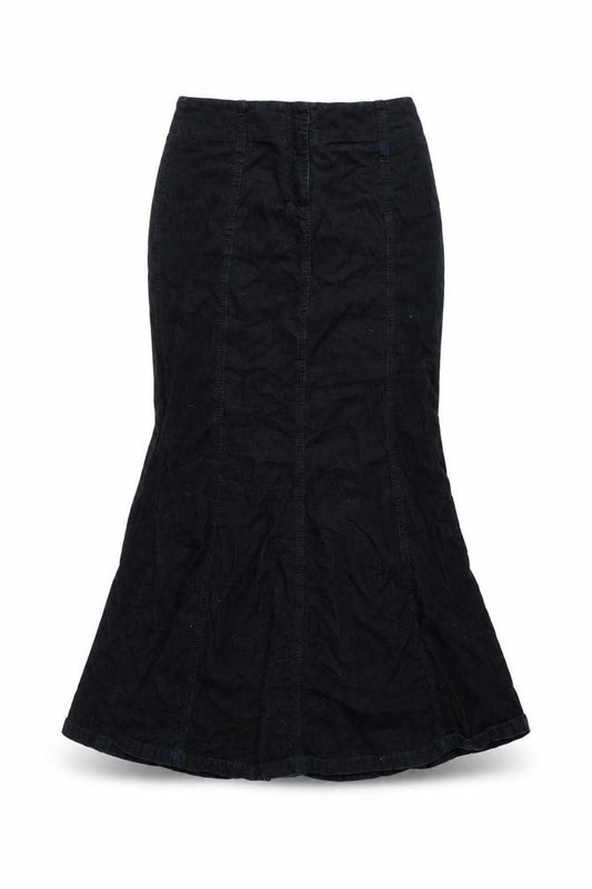 Front view of Next Women’s Black Cotton Corduroy Midi Flared Skirt, size UK 8