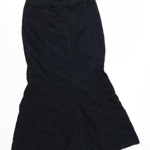 Next Women’s Black Cotton Corduroy Midi Flared Skirt Size 8
