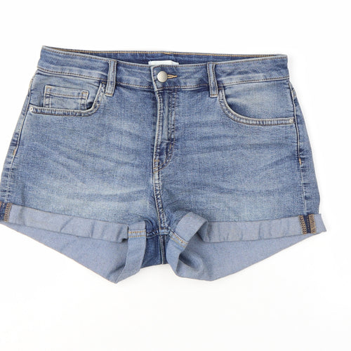 H&M Women Blue High Rise Denim Hot Pants Shorts Size 10