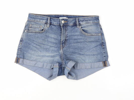 H&M Women Blue High Rise Denim Hot Pants Shorts Size 10