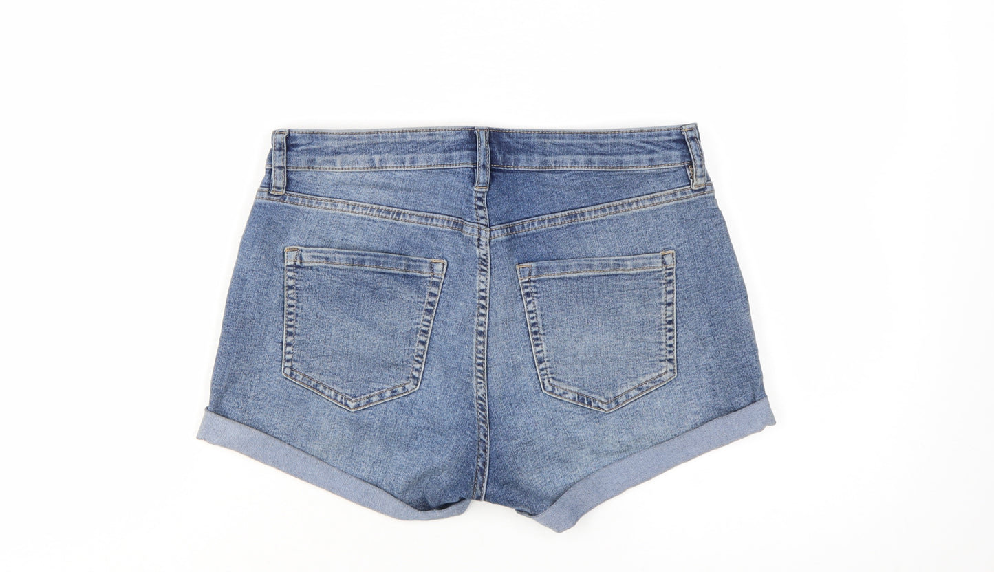 H&M Women Blue High Rise Denim Hot Pants Shorts Size 10