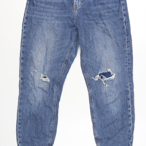 River Island Women's Blue Distressed Boyfriend Jeans Size 14 Relaxed Fit