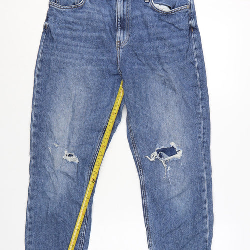 River Island Women's Blue Distressed Boyfriend Jeans Size 14 Relaxed Fit