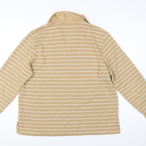 Carolyn Taylor Women Beige Striped Collared Long Sleeve Cotton Blend Top M
