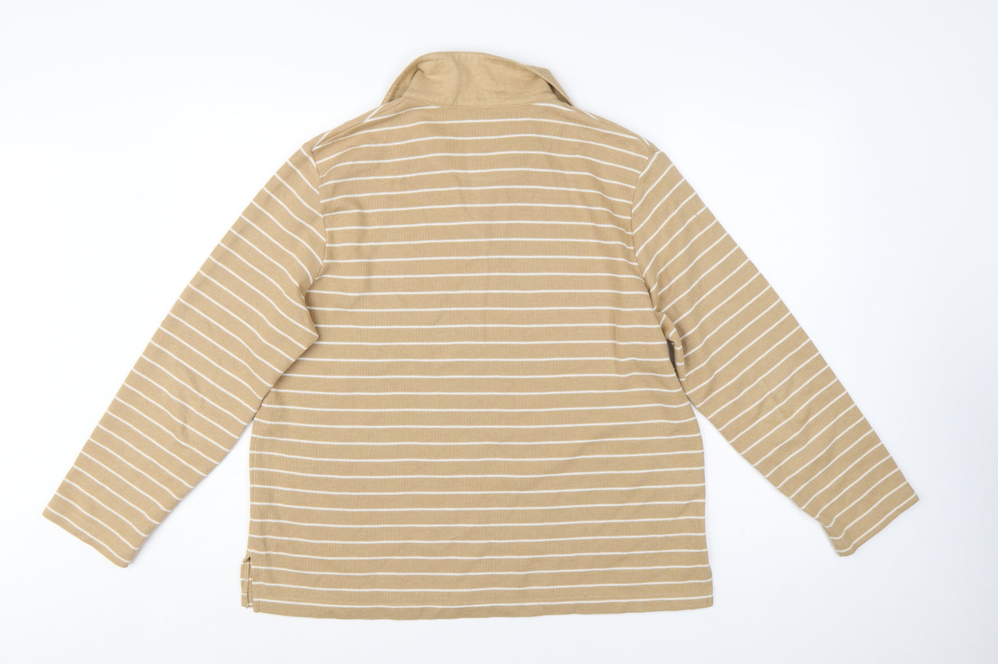 Carolyn Taylor Women Beige Striped Collared Long Sleeve Cotton Blend Top M