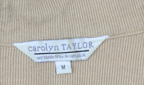 Carolyn Taylor Women Beige Striped Collared Long Sleeve Cotton Blend Top M