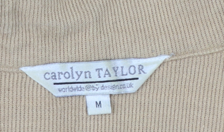 Carolyn Taylor Women Beige Striped Collared Long Sleeve Cotton Blend Top M