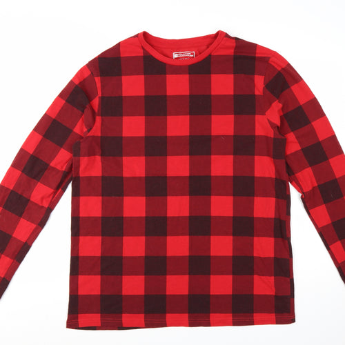 Mountain Warehouse Men's Red Check Long Sleeve Cotton Blend T-Shirt L