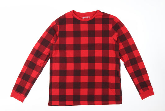 Mountain Warehouse Men's Red Check Long Sleeve Cotton Blend T-Shirt L