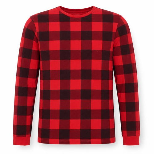 Mountain Warehouse Men's Red Check Long Sleeve Cotton Blend T-Shirt L