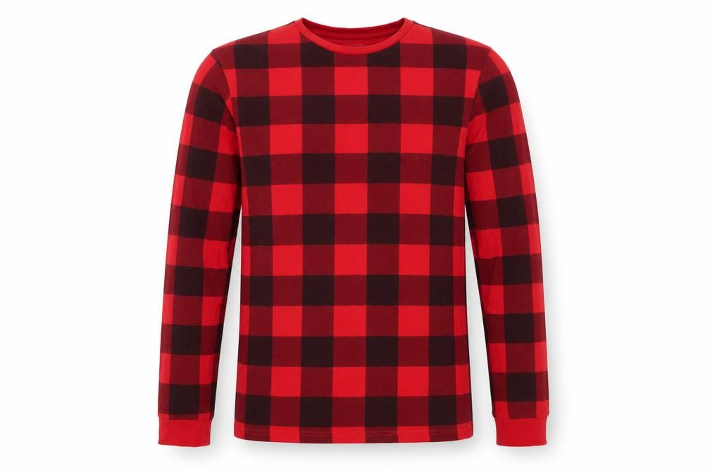 Mountain Warehouse Men's Red Check Long Sleeve Cotton Blend T-Shirt L