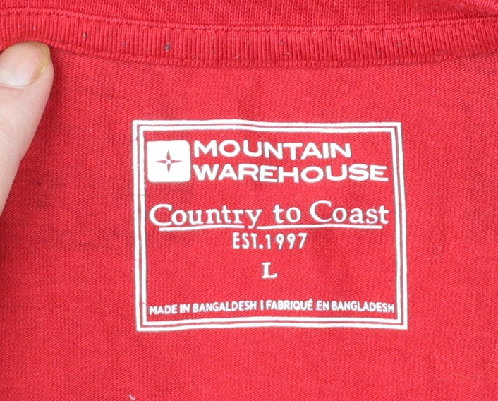 Mountain Warehouse Men's Red Check Long Sleeve Cotton Blend T-Shirt L
