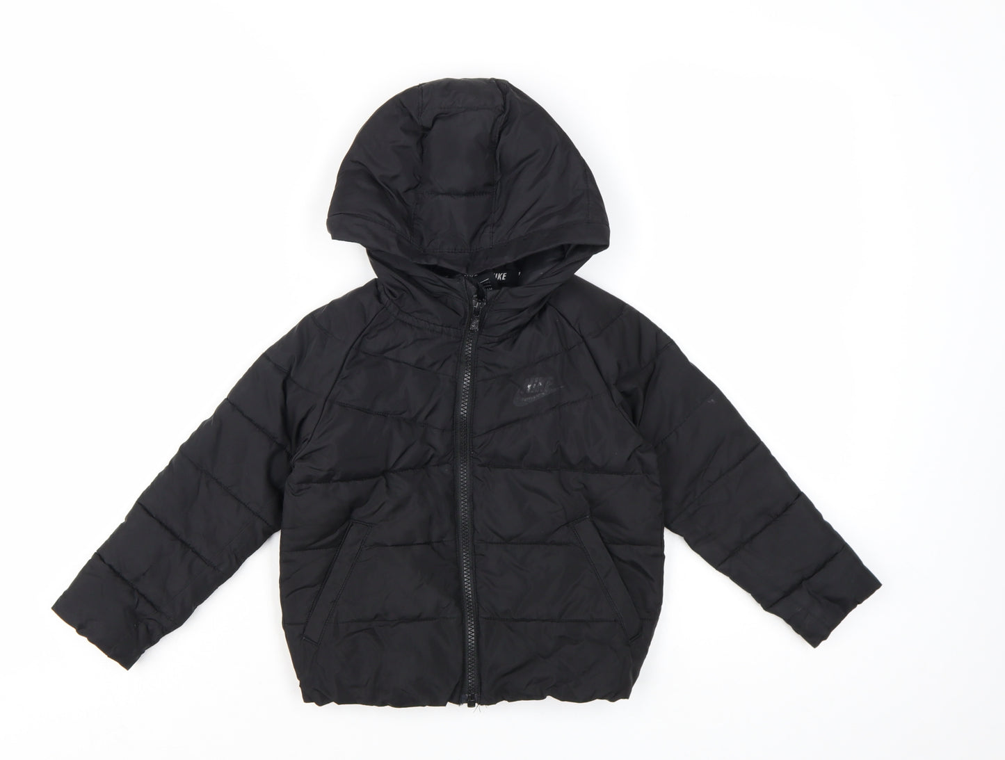 Nike Boys Black Hooded Puffer Jacket 2-3 Years Winter Full Zip