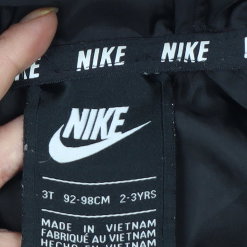Nike Boys Black Hooded Puffer Jacket 2-3 Years Winter Full Zip