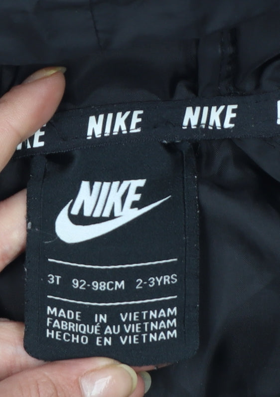 Nike Boys Black Hooded Puffer Jacket 2-3 Years Winter Full Zip