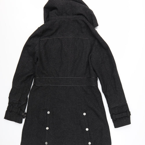 Coogi Women's Black Wool Military Hooded Long Coat Size M
