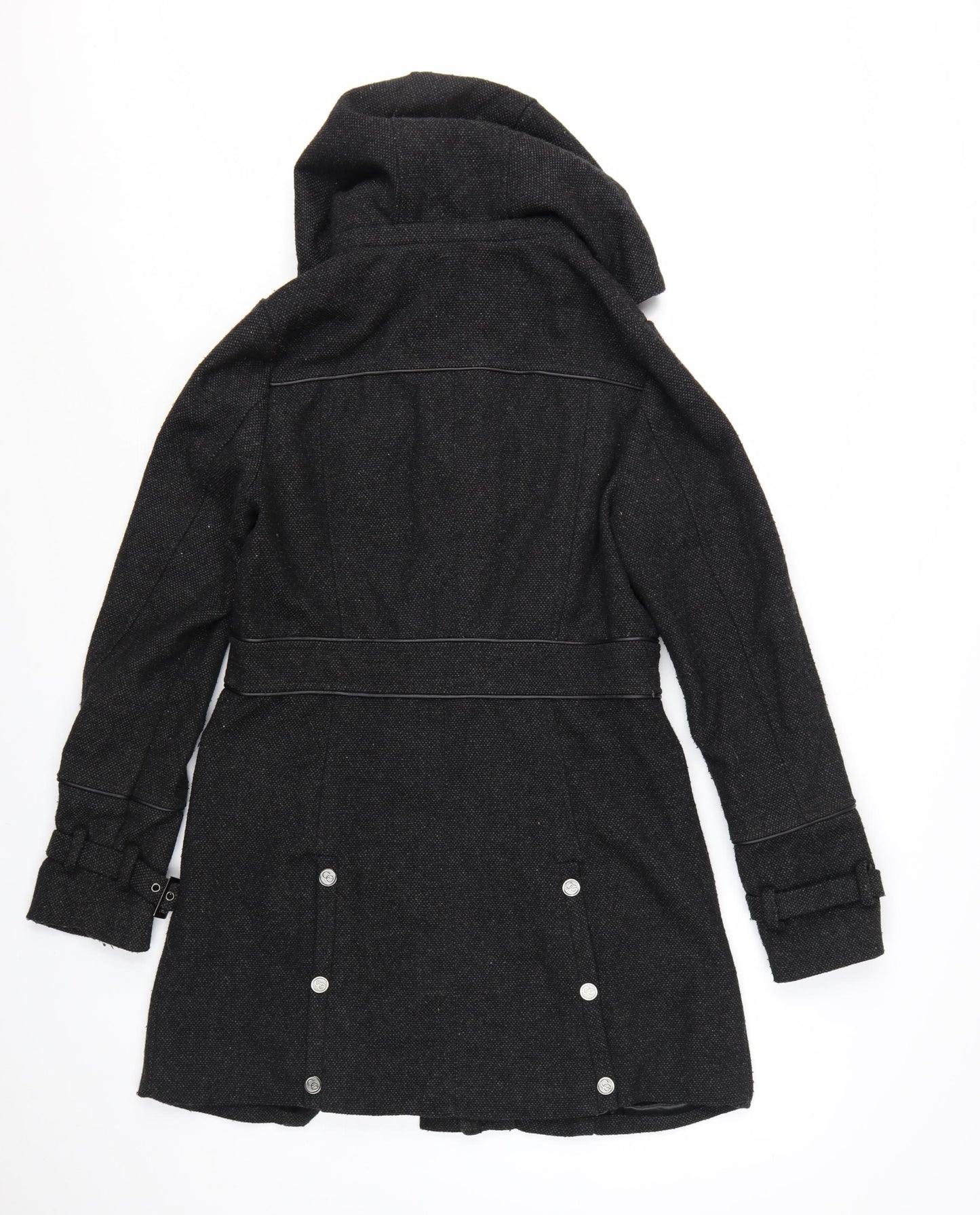 Coogi Women's Black Wool Military Hooded Long Coat Size M