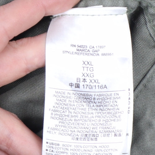 GAP Women’s Green Cotton Parka Jacket 2XL Hooded Drawstring Casual