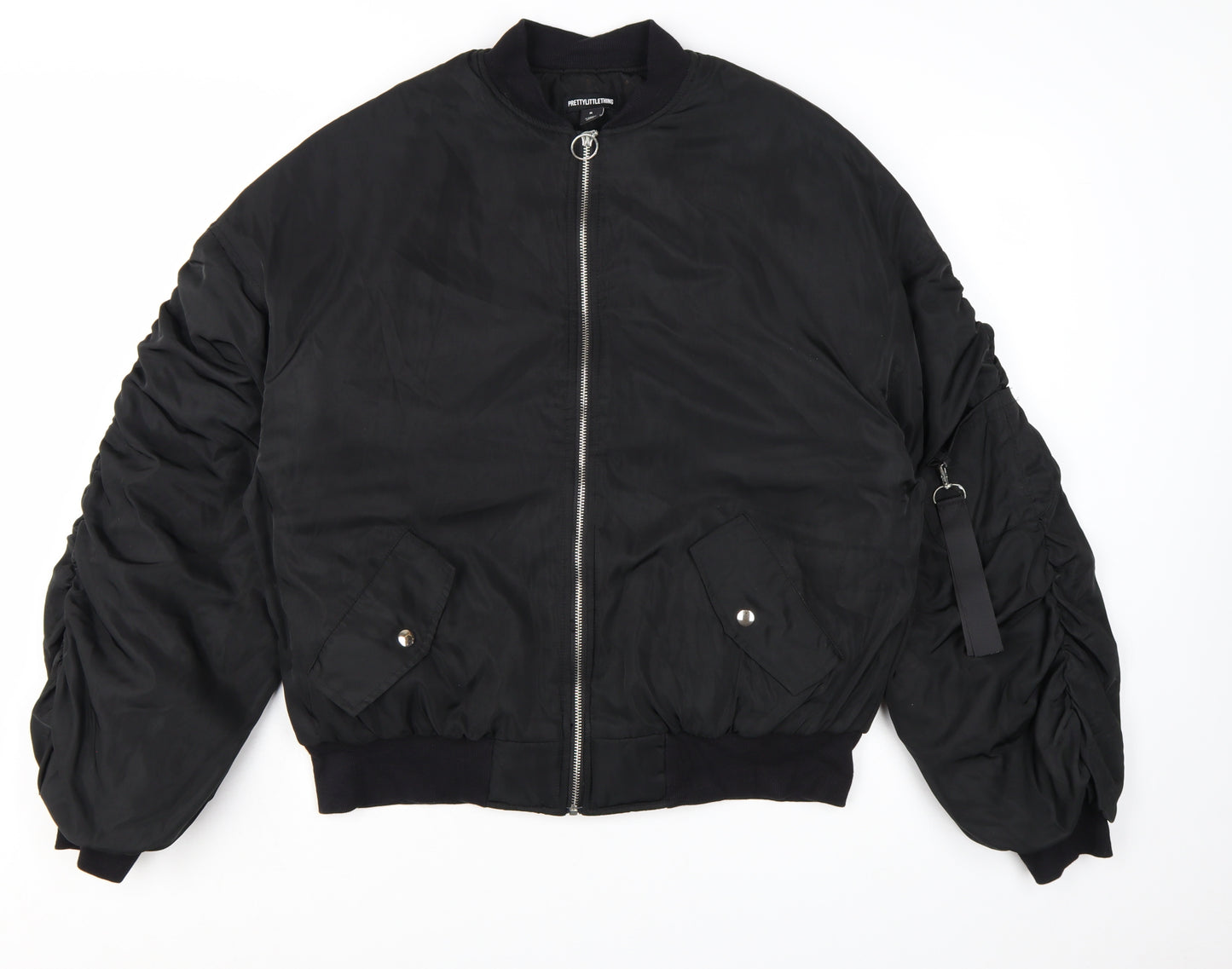 PrettyLittleThing Women's Black Bomber Jacket Size M Zip Pockets