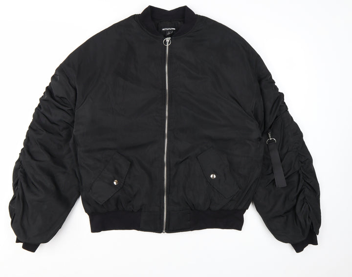 PrettyLittleThing Women's Black Bomber Jacket Size M Zip Pockets