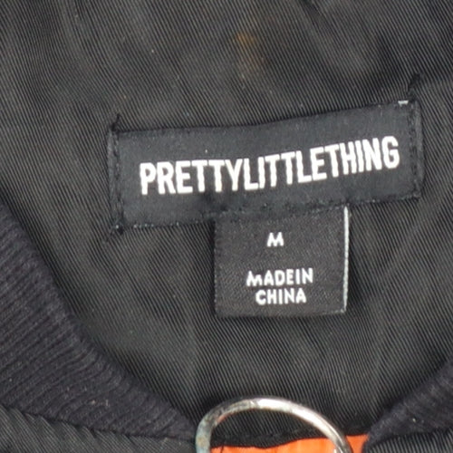 PrettyLittleThing Women's Black Bomber Jacket Size M Zip Pockets
