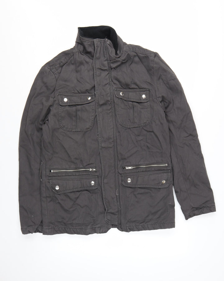 H&M Men's Black 38 Regular Cotton Military Jacket