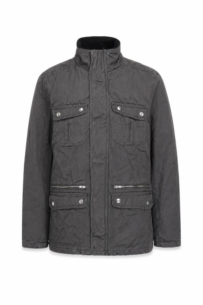 Front view of H&M Men's Black 38 Regular Cotton Military Jacket