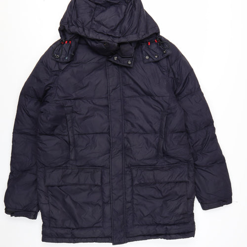 Lands' End Men's Blue Hooded Down Puffer Coat M 38in Winter Jacket
