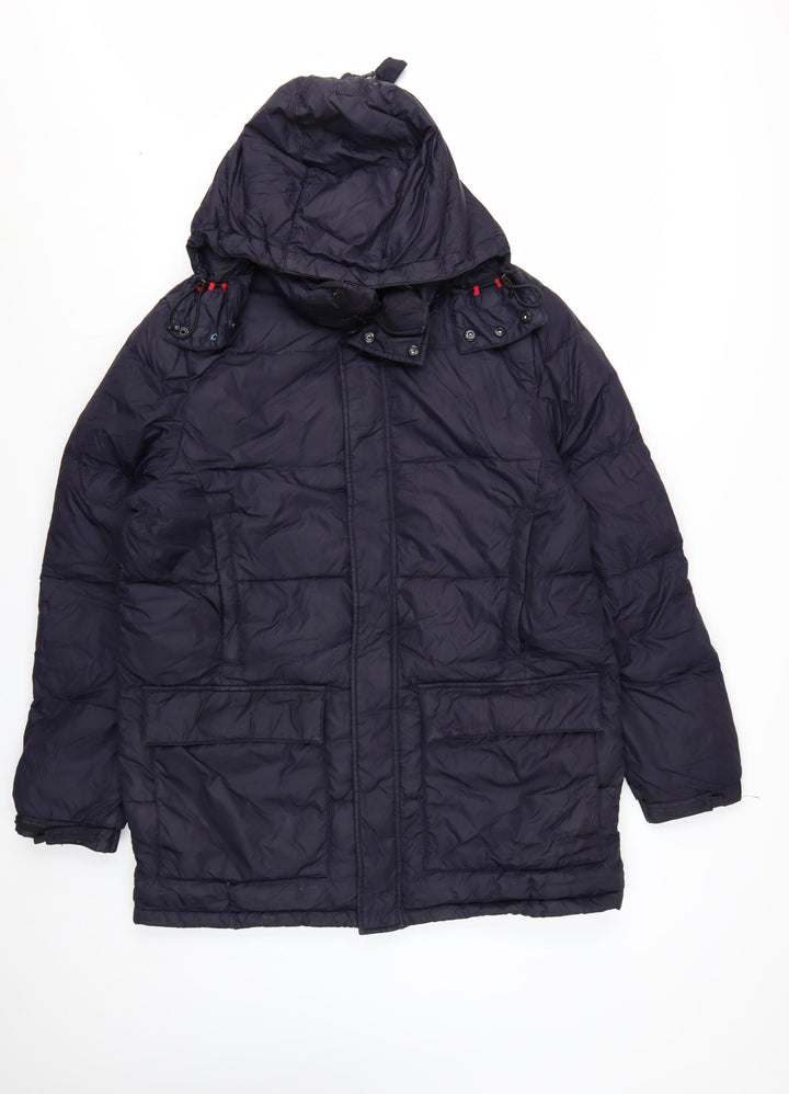 Lands' End Men's Blue Hooded Down Puffer Coat M 38in Winter Jacket
