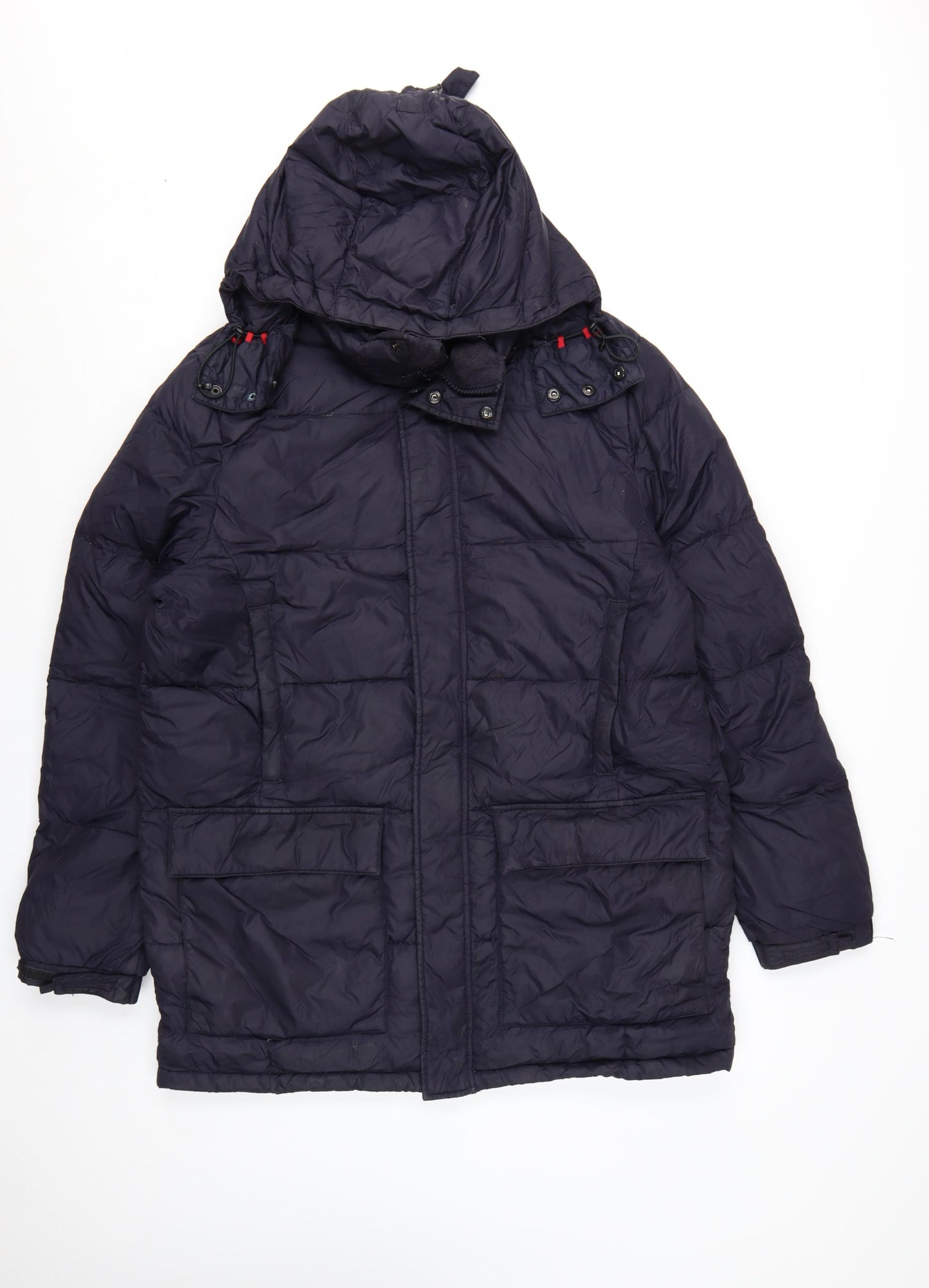 Lands' End Men's Blue Hooded Down Puffer Coat M 38in Winter Jacket