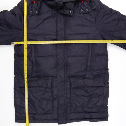 Lands' End Men's Blue Hooded Down Puffer Coat M 38in Winter Jacket